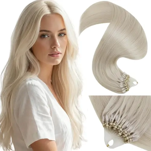 LaaVoo Micro Bead Real Human Hair Extensions - 14-28 in, 57g, Long Natural Straight, Realistic Hairpiece, Human Hair Hairpieces, Summervibes, Mother's Day Gift,sohochic