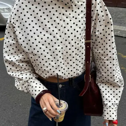 Polka Dot Bomb Jacket Women's Blazer Jacket Street Style Winter Autumn Coat Women's Windbreaker Elegant Women's Clothing Design Fashionable Long Sleeve Top for Casual & Vacation Wear Streetwear Outerwear