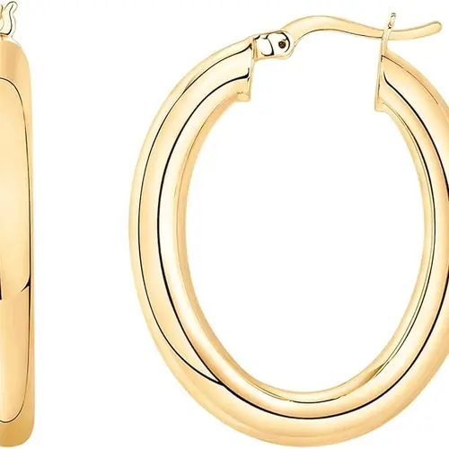 PAVOI 14K Gold Plated Sterling Silver Post Monet Oval Chunky Lightweight Hoop Earrings for Women