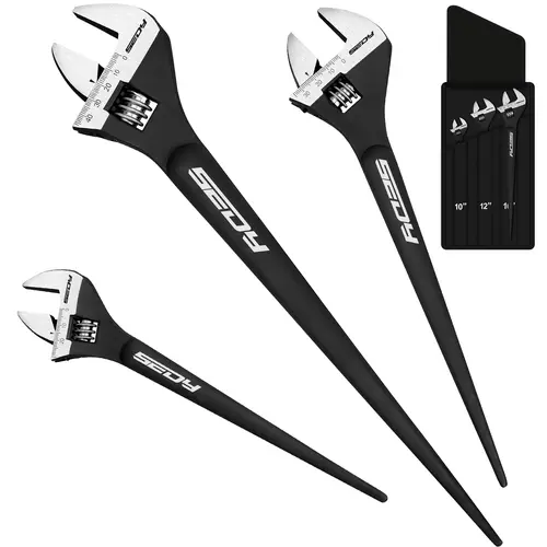 SEDY Heavy-Duty 3-Piece Adjustable Spud Wrench Set for Mechanics, 10-in, 12-in, 16-in, SAE/Metric Scale Marked, CR-V Steel with Black Oxide Finish for Maintenance,toolupgrade