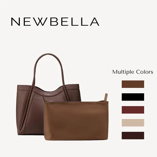 NEWBELLA Kelly Large PRO 2-Piece Set Women's Tote Bag, PU Waterproof Plain Material, Magnetic Closure-M2,up to a 14-inch laptop, Summer Neutral Tones, Everyday Work Bag, Office Work Bag