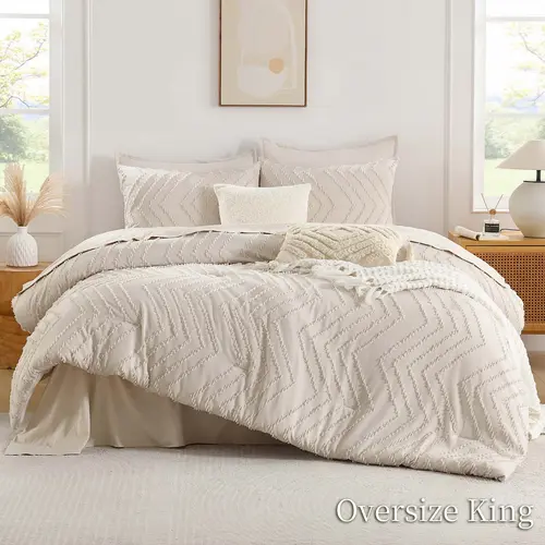 Andency Comforter Set – Boho Soft lightweight Tufted Neutral Bedding, 3 Pieces Aesthetic Chevron Farmhouse Cute Bohemian Textured Bedding Set