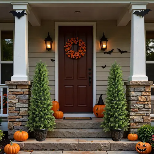 The Cedar trees 2/3/4/5FT 2 Pack Artificial Cypress Trees Tower Shaped False Needles with Realistic Textured Leaves UV Resistant Christmas Tree suitable for outdoor/indoor Halloween decoration