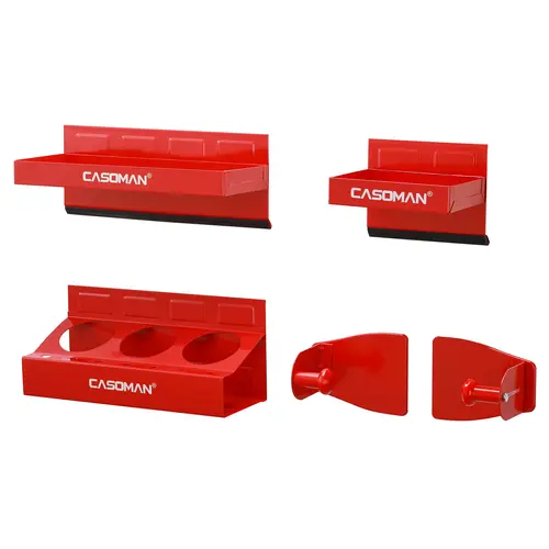 CASOMAN 4-Piece Red Magnetic Home Toolbox Kit - Power Tool Organizer, Tool Storage Container, 6" Rectangle Tray, 3 Spray Can Holder, Shop Organizer, Shelf, Paper Towel Holder, Durable, Attaches to Any Metal Surface, Trays sohochic,toolupgrade
