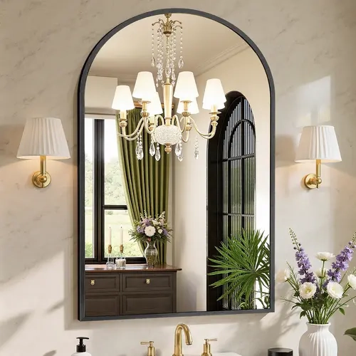 Sweetcrispy Wall-Mounted HD Shatter-Proof Metal Framed Vanity Mirror for Over Sink - Modern Arch Design, Bathroom Decor, Aesthetic Home Decor