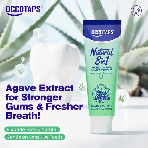 Occotaps Agave Natural Herbal Toothpaste with Blue Agave Extract, Probiotics, Mint, Niacinamide, Lime - Youth-Focused, Brightening, Enamel Protection, Gum Health Support, Fluoride-Free Oral Care (Fluoride-Free Toothpastes Category)
