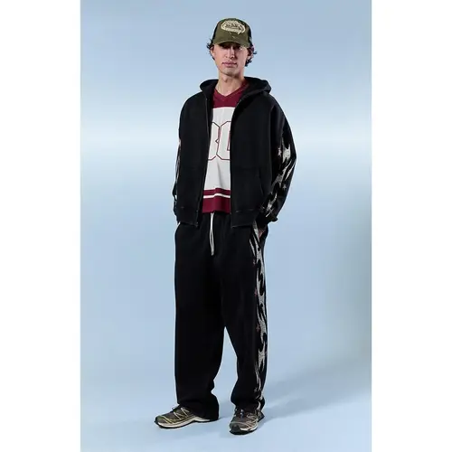 Pacsun Men's Black Flame Star Fleece Baggy Sweatpants
