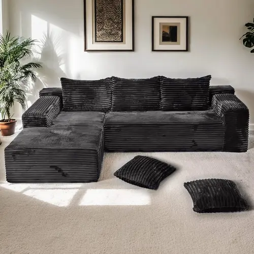 【1-2 Packages】96-106" Oversized Chaise Lounge Sofa Cloud Sectional Couch with L-Shape Chaise, Upholstered Couches for Living Room Bedroom, Modular Corduroy Cloud Velvet Couch, Convertible Loveseat Sofa Bed, No Assembly Required