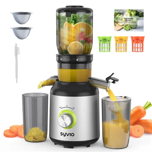 Ganiza Juicer Machines Cold Press with 3 Detachable Filters 64 RPM Slow Masticating Technology Large Feed Chute Easy Clean BPA Free Silver