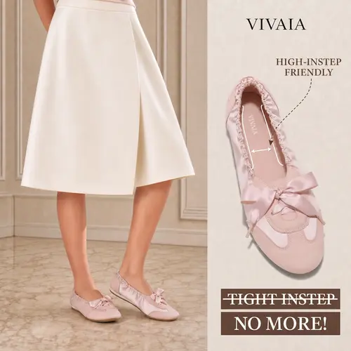VIVAIA Women’s Round-Toe Eco-Friendly Recycled Satin Ballet Flats - Casual Women's Shoes with Elastic Back, Reinforced Anti-Slip Rubber Heel, Durable Grippy Outsole, Suede-Like Soft Insole for All-Day Comfort (YANKA) - TikTok Shop Back to School,sohochic