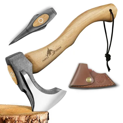 Purple Dragon Camping Hand Tool - Wooden Handle Cutting Tool with Leather Sheath for Garden & Forest Use, Hand Tools
