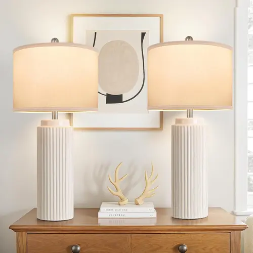 MATULSA 28" Modern Ceramic Table Lamps Set of 2 with White Linen Shade - Decorative Lighting for Living Room, Bedroom Nightstand - Home Decor Lights, 28" Tall Presence, Living Room Decorations for Home Office Dorm, Bedroom Decor,sohochic