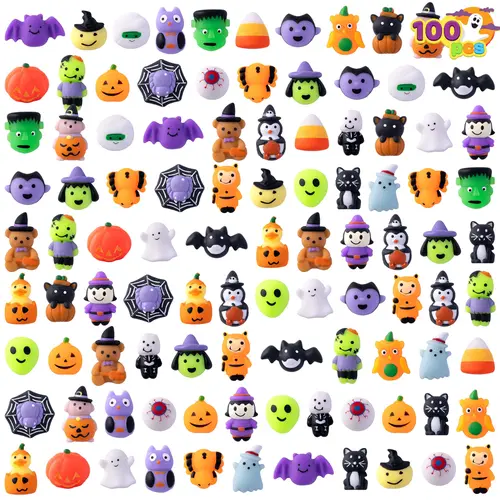 JOYIN 24pcs/60pcs/100Pcs Halloween Mochi Squishy Toys, Halloween Toys for Halloween Party Favors, Halloween Sensory Stress Relief Toys Bulk, Trick or Treats Classroom Prizes Gifts Goodie Bag Fillers