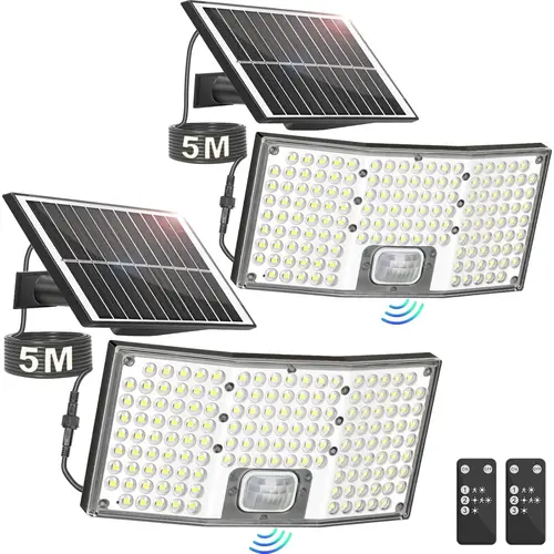 MATULSA 4/2-Pack Waterproof LED Solar Motion-Activated Flood Lights with 2 Remote Controls, 4000LM Dusk to Dawn Security Lights with Separate Panel, 3 Modes/IP65/16.4FT Cable, Easy Setup for Yard/Garage Indoor-Outdoor Use,sohochic