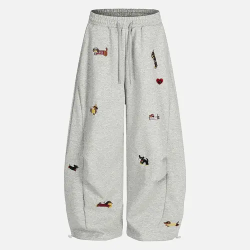 AELFRIC EDEN Women's Sweatpants with Cute Embroidered Graphic, Baggy High-Waist, Vintage Cotton-Polyester Streetwear Clothing for Everyday,back to school shopping, Clothes For Women,clothes for back to school,first day of school outfits,sohochic