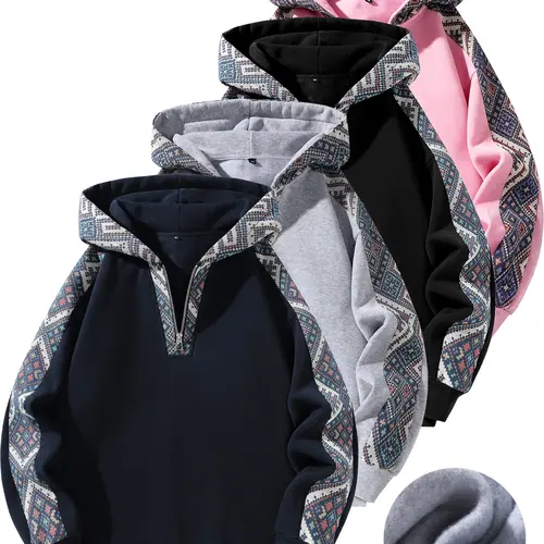 Men's Long Sleeve Patterned Fleece Full-Zip Hoodie - Loose-Fitting Polyester Zipper Sweatshirt, Athleisure Wear for Sporty Chic & Casual OOTD