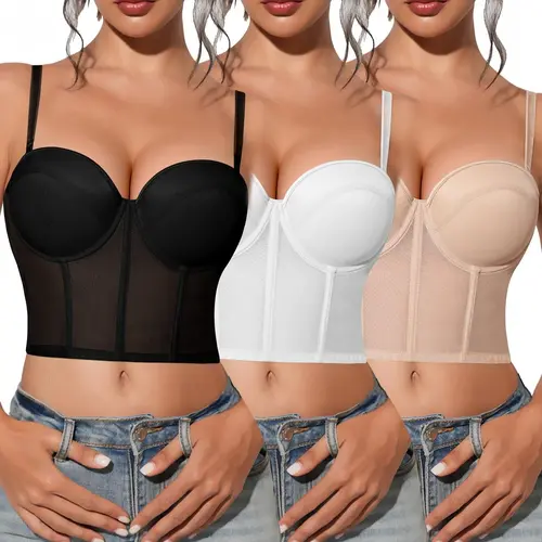 【SohoChic】Mimilemon Women's Push-Up Jacquard Bustier Bra S-4XL - Versatile Layering Lingerie, Adjustable Support Straps, Wire-Free Daily Comfort, Suitable for Halloween, Christmas, Thanksgiving - Bras for Women Inner & Outer Wear