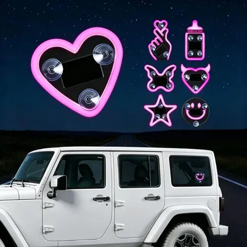 Joytutus Solar-Powered Wireless LED Neon Car Atmosphere Lamp - Triangular Heart Shape C-Pillar Interior Lighting, Eco-Friendly Modern Auto Accessory, Girly Car Accessory, Girly Car AccessoriesHalloween-appropriate gift,toolupgrade