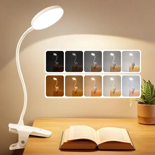 36 LED Clip-On Reading Lamp with 3600mAh Rechargeable Battery, 5 Brightness Levels, 5 Colors, 400LM, Cordless Desk Lamp with Clamp, Lights for Bedroom, Book Reading Lights,sohochic