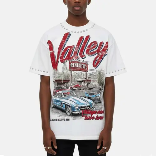 Sopula Studio Men's Valley Car Pattern Bead-studded streetwear casual  Tshirt Crewneck,summerwins,back to school,back to school shopping,clothes for back to school,first day of school outfits,vintage clothing,sohochic