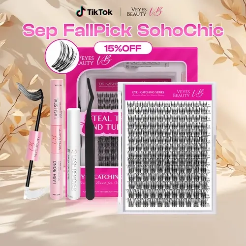 sohochic VEYESBEAUTY VB-Flutter Cluster Lashes 100% Handcrafted Ultra-thin Extremely Fine Invisible Band False Eyelash Wispy Faux Mink Lash Mixed Length DIY Eyelash Extension for Self Makeup Cosmetic Application at Home