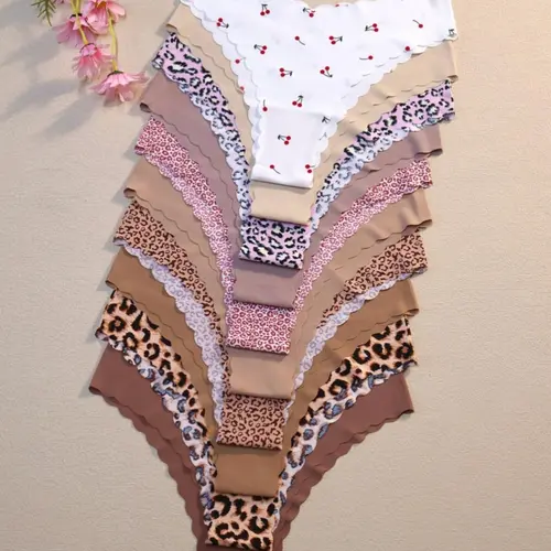 Women's Wave Design Leopard Underwear Set, Comfortable Breathable Antibacterial Panties, Fitted All Season Casual Style, Intimates Panties, Breathable Comfy Panties