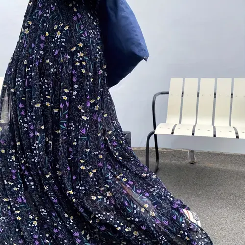 Elegant Floral Print A-Line Fitted Woven Maxi Stretch Fashionable Skirt for Women, Spring Summer Elastic Waist Half Body Dress, Chic Stylish Ladies Fashion Clothing