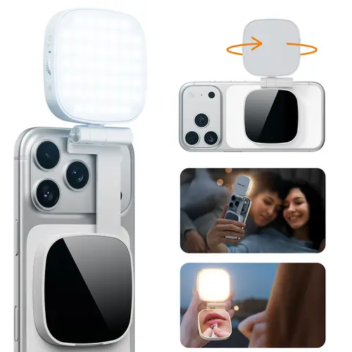 Weilisi Magnetic Cellphone Ring Light, iPhone MagSafe Compatible (Including iPhone 17 Pro Max), 5 Adjustable Modes, CRI97+ Rechargeable LED with Mirror, Metal Ring, Influencers' Vlogging Equipment with Batteries for Selfies, Makeup
