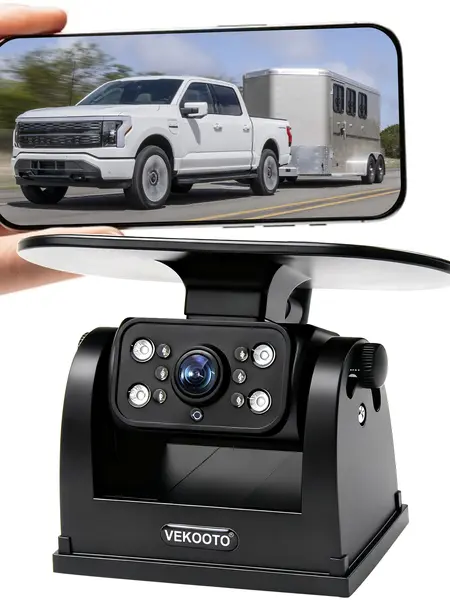 VEKOOTO MZ6 WiFi Magnetic Solar Backup Camera Rechargeable Battery Wireless for Truck RV Trailer Car Easy Hitching Gooseneck Horse Boat Travel Trailer Fifth Wheels RV Camper Reverse