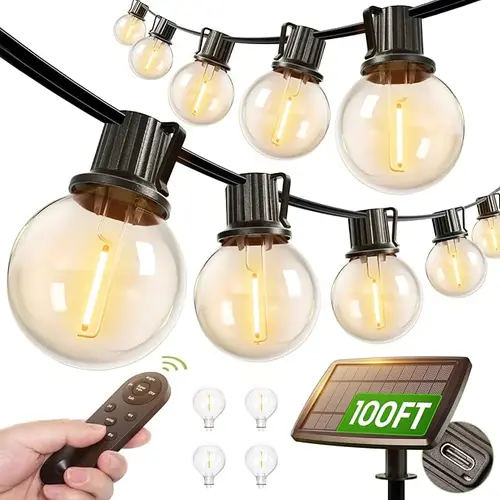 #SohoChic Solar Outdoor G40 LED Edison Bulbs String Lights - Rechargeable, Waterproof for Rainy Patios, Shatterproof, Connectable Porch Decor for Backyard Courtyard, Valentine Nights Ambient Lighting, Solar Outdoor Lights