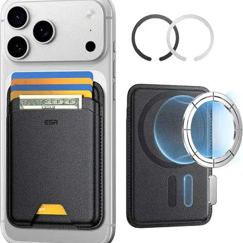 ESR Magnetic MagSafe Mobile Cellphone Wallet - 5-Card Quick Access Holder, Vegan Leather Black, Carbon Fibre Accent, 3200g Magnetic Strength, Slim, RFID Blocker, for iPhone 17/16/15/14/13/12 Series (Not 13/12 Mini), with Customer Support for iPhone Users