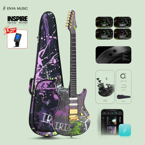 Enya Inspire Smart Carbon Fiber Electric Guitar - 39in Enya Music Guitar with 15W Wireless Speaker, 20 Onboard Presets, Batteries, Adjusting Wrench, Gig Bag, Charging Cable, Built-In Fine-Tuning Support #backtoschool