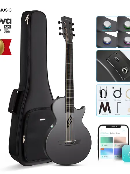 Enya NOVA GO SP1 Carbon Fiber Travel Guitar Kit - 35 in. Acoustic-Electric with SP1 Pickup, Built-in Effects, USB Recording, Bluetooth Speaker, Gig Bag, 24-Hour Shipping, 2-Year Warranty, Temp & Humidity Resistant for Beginners (Enya Music) #backtoschool