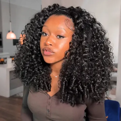 ISEE HAIR 250% Density Wear Go Burmese Curly Half Wig InvisiFit Strap Flip Over Wig With Drawstring Cap Invisible Hairline Human Hair Wigs for Beginners Vacation Hair,summerhairstyles#SoHoChic #TikTokShopBackToSchool