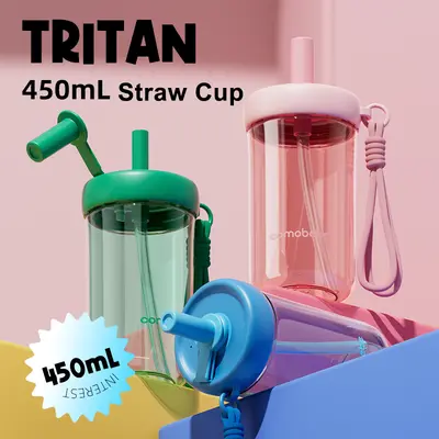 COMOBEBE 15oz Leakproof Sippy Cup for Babies - BPA-Free Tritan, Dishwasher Safe, Washable Hygienic Silicone Straw, Strap - Hydration Bottle, Straw Opening Water Bottle, Baby Items for Home, School, Travel, Water Bottles For School, Straw Opening Water Bot