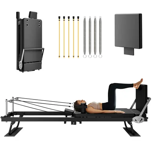 Foldable Home Pilates Reformer - Portable Exercise Equipment for Adults, Reformers Pilates Gear with 22 lb Anti-Slip Springs, 400 lbs Weight Capacity, Efficient Movement Support, Suitable for Beginners