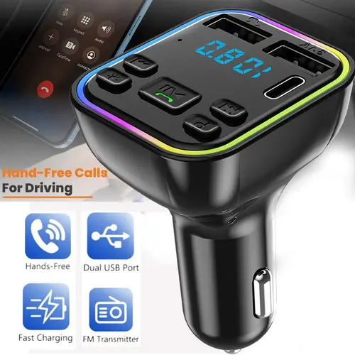 Retractable Car Charger with Star Projector Light, 66W Fast Charge, 27.5" Retractable Cables, LED Display, Multi-Device Charging Station for iOS & Android