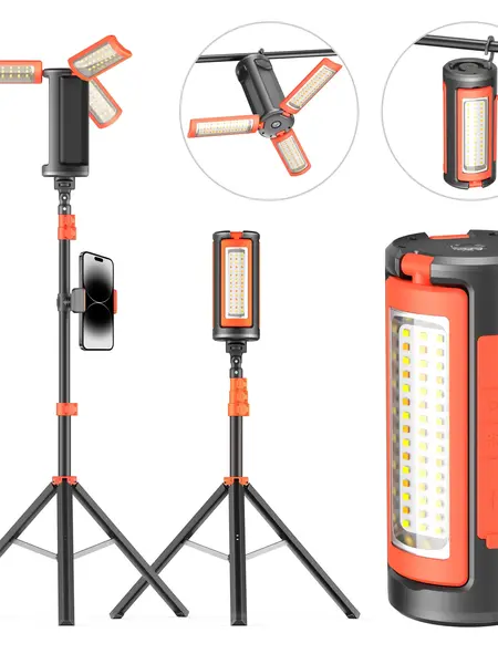 3-Head LED Camping Lantern with 67in Adjustable Tripod Stand, Rechargeable Portable Work Lights, 10000mAh Power Bank, Detachable Head, Hanging Lantern, Cool Gifts for Guys, Accessories Adults, Outdoor Camping Essentials