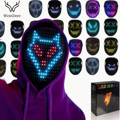 WESTDEER 2026 New LED Mask, Gesture-Sensitive Glow Mask with 50 Built-in Color-Changing Modes, The Perfect Gift for Someone Special, Spooky LED Skull Mask, Glow-in-the-Dark Mask  Costume Parties,Gifts Halloween red light face mask