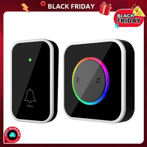 Wireless Home Security Doorbell - Waterproof, Easy Installation, Adjustable Volume, 45 Chime Varieties, Colorful LED Entry Glow, 1000ft Range, Black Finish Bell for Door, Lithium Ion Batteries Compatible