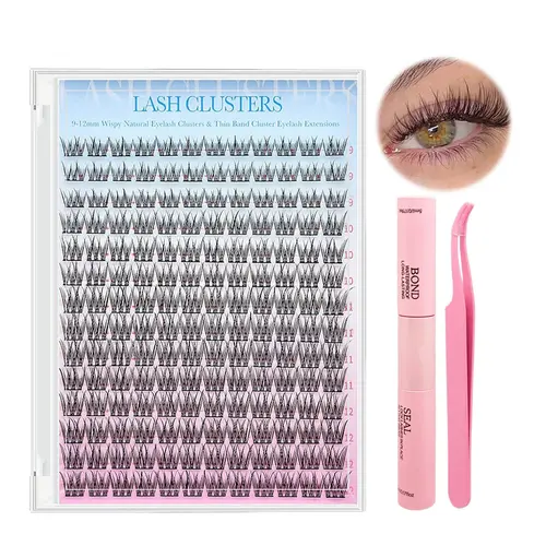 Natural Lash Clusters Extension Kit, 168Pcs Wispy Individual 0.05mm Lashes with Bond, Seal, Tweezers & Cluster Applicator for Beginners, Gentle Makeup Cosmetic Tools,sohochic