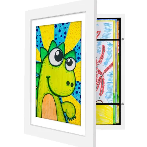 Kids Art Frames - 8.5x11 Front Opening Kids Artwork Frames Changeable, Magnetic Door Holds 100 Art Pieces, White Artwork Frames for Kids Art for Wall, 3D Picture, Crafts, Hanging Art, Portfolio,dorm essentials