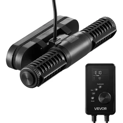 VEVOR Aquarium Wave Maker Water Circulation Pump, 25W 2380 GPH Adjustable Cross Flow Pump with Controller, Magnetic DC 24V Powerhead, 360° Rotating, Strong Magnetic Base, for Saltwater & Freshwater Marine Tanks