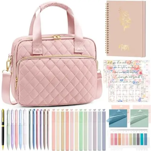 Bible Cover Case for Women, Large Bible Bag Bible Study Supplies Accessories Journaling Kit with Highlighters Tabs, Quilted Book Carrying Cases with Shoulder Strap, Easter Easter Christian Gifts for Women, Christmas Gift, Highlighters And Tabs
