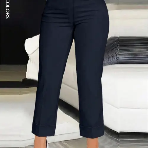Women's Casual Commuter Style Solid Color Elastic Waist Button-Fly Pants, Casual Trousers, Comfortable and Skin-friendly Woven Fabric, Suitable for Office and Travel, Casual Fashion Bottoms