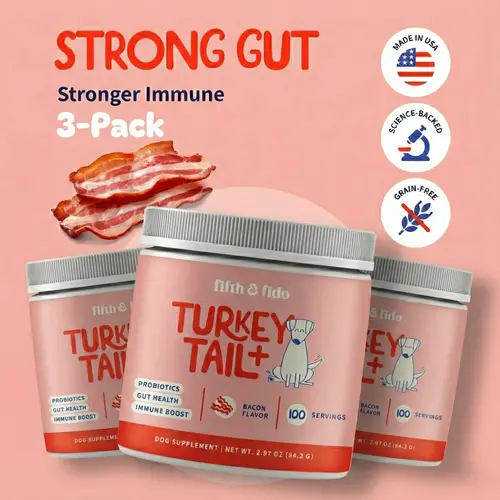 Fifth and Fido Turkey Tail+ 3-Pack Mushroom Food Topper for Dogs | Bacon | Supports Normal Immune Function | 500mg per Scoop | Made in USA