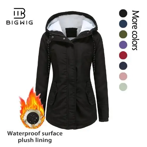 BIGWIG Women's Long-Sleeve Winter Warm Oversized Hooded Quilted Parka - Thickened Waterproof Fleece-Lined Double-Layered Windbreaker for School, Friends Gatherings, Shopping Jackets,sohochic