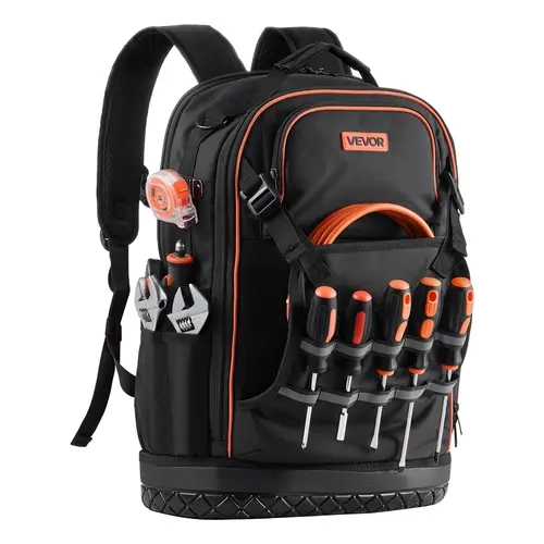 【toolupgrade】VEVOR Heavy-Duty Portable Lightweight Padded Utility Tool Backpack, Tough Built Storage Organizer with Laptop Compartment & Molded Base, for Electrician & Construction Jobsite Use