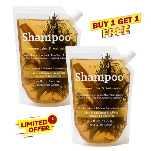 [Buy 1 Get 1 Free] Herbalista Viral Anti Hair Loss Shampoo 400ml (15.2 fl oz) - Single 100% Natural Handcrafted Cleanser, Volumizing Hydrating Frizz Control Hair Growth Blend with Rosemary, Cinnamon, Anise, Clove, Aloe, Ginger, Eucalyptus Haircare