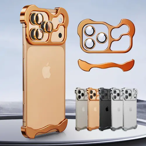 Aluminium Phone Case Shell Cover - Protective Casing for iPhone 17 Pro Max, 16, 15, 14, 13 with Lens Camera Protection, Frameless Minimalist Design